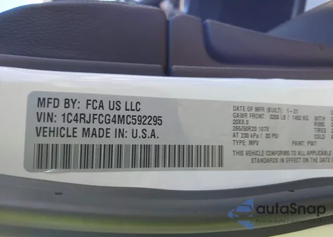 2021 Jeep Grand Cherokee High Altitude 4X4 z USA, uszkodzony, nr VIN 1C4RJFCG4MC592295
